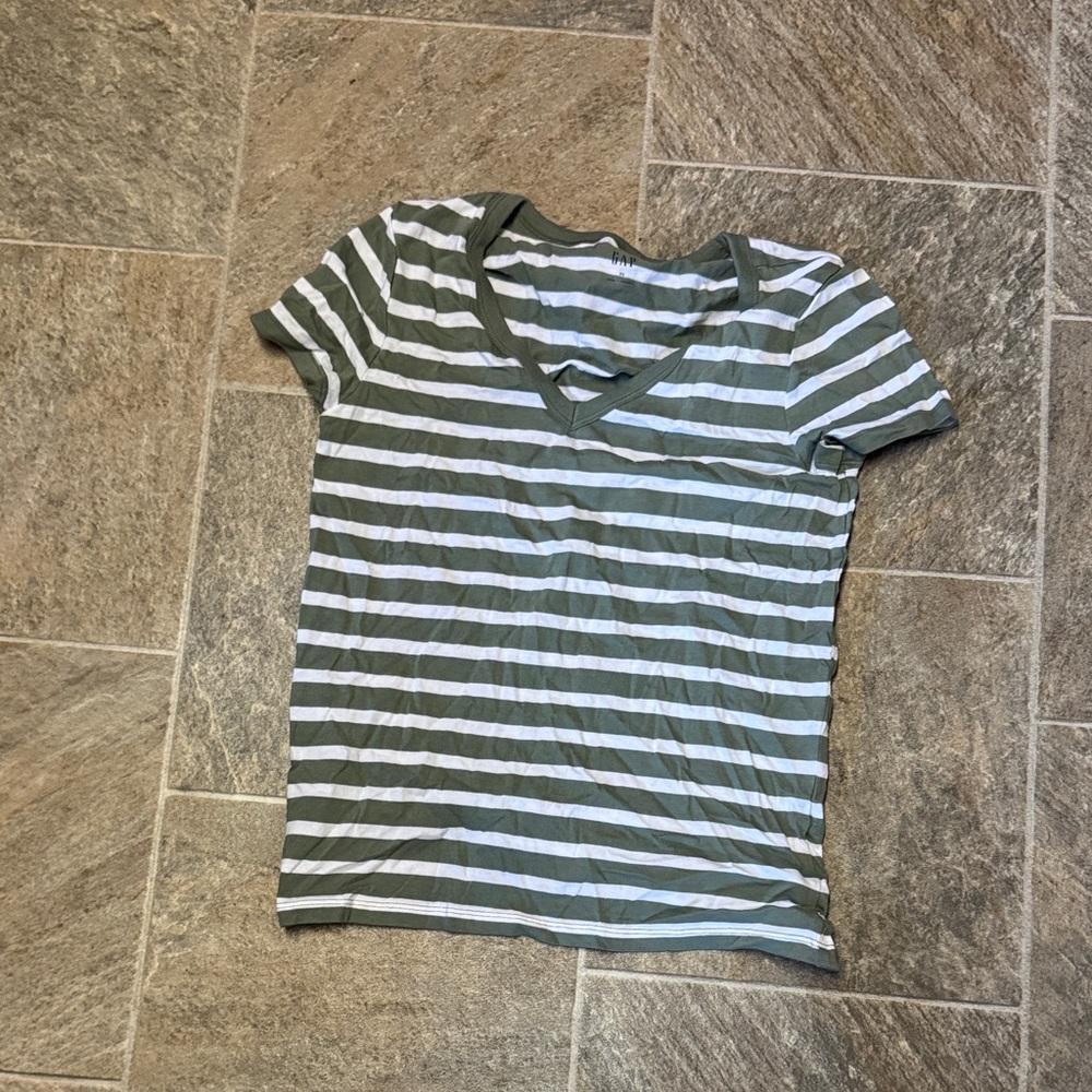 GAP Green and White Striped Top